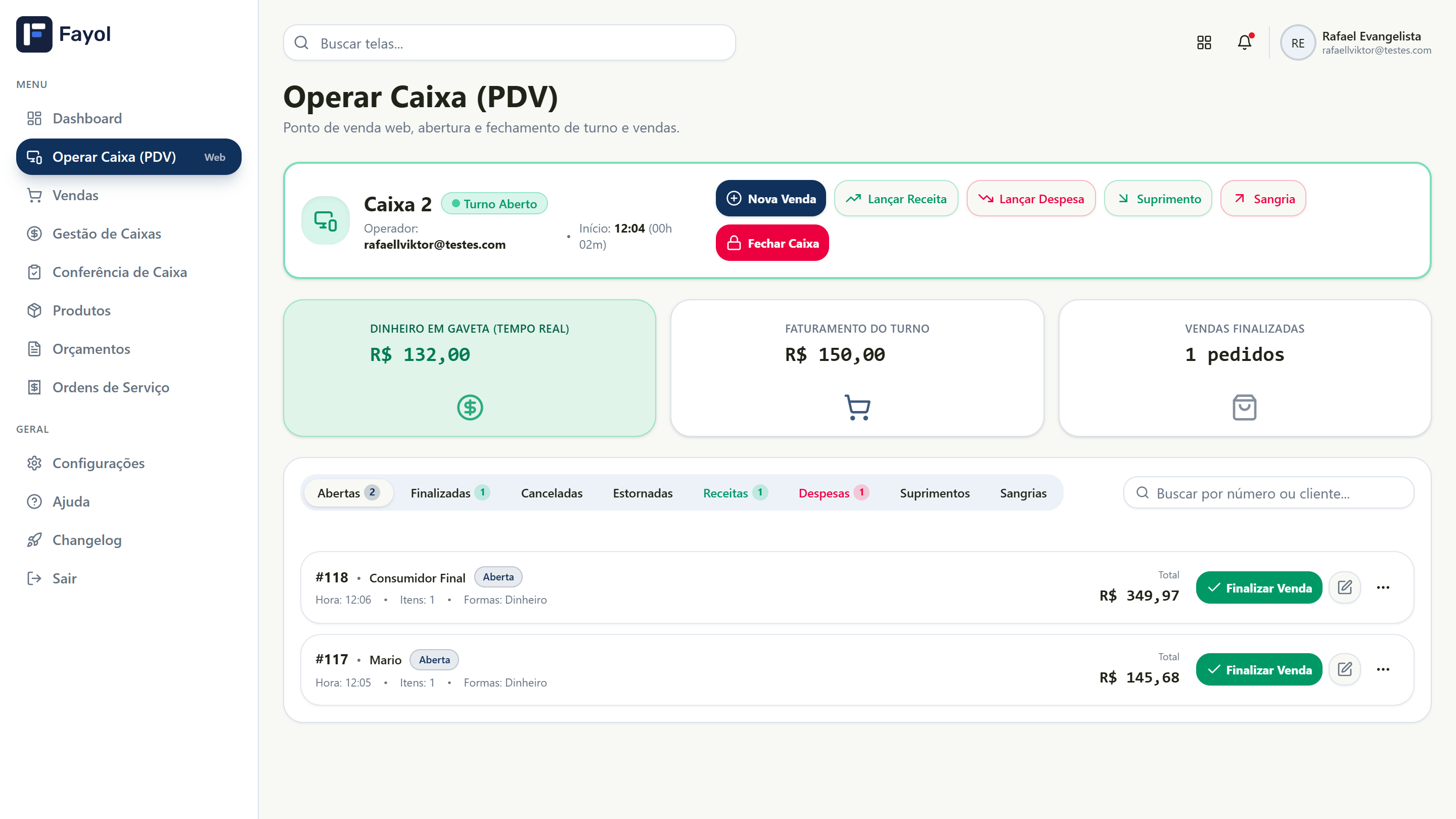 Frente de Caixa (PDV) e Vendas Rápidas